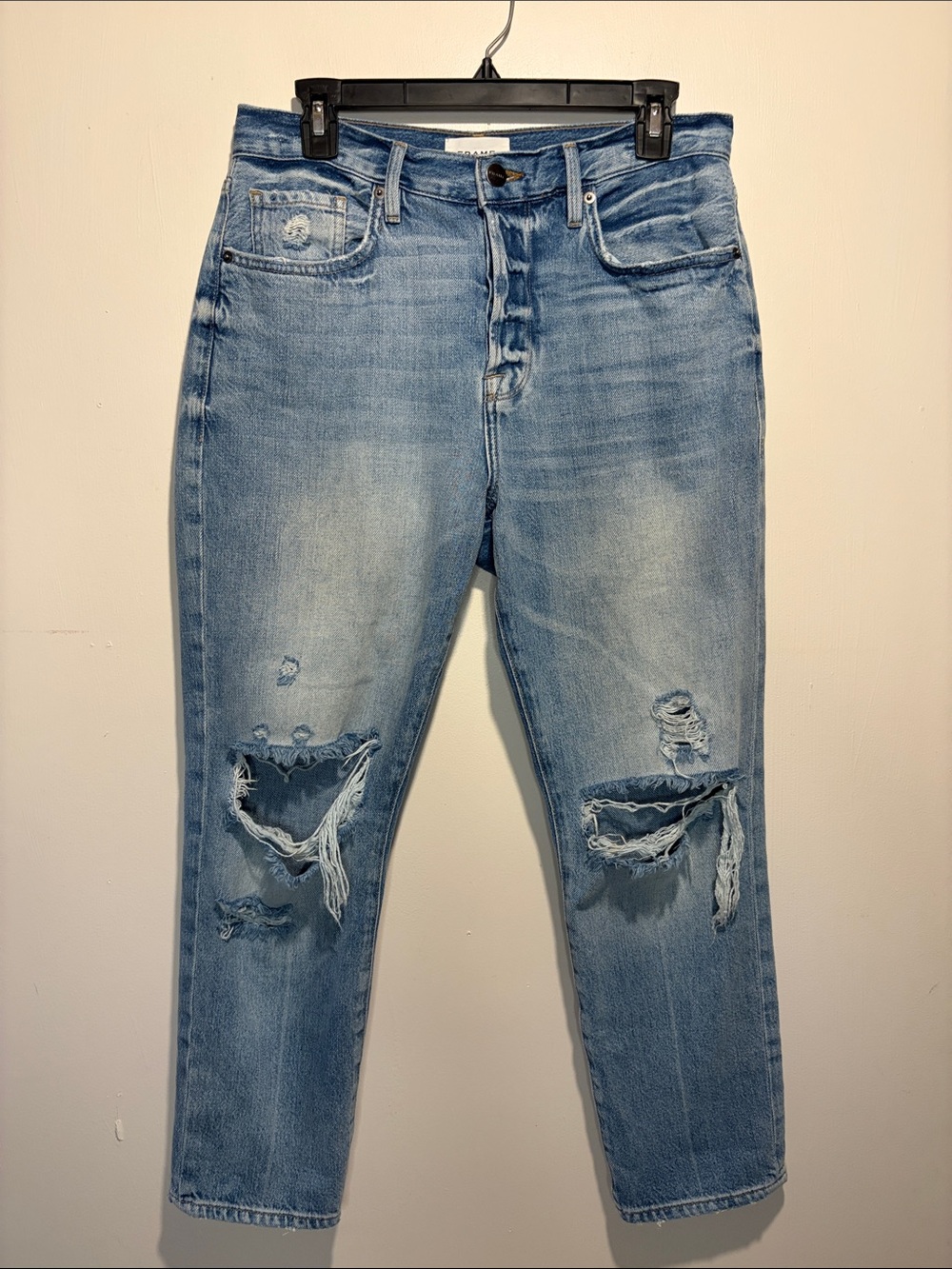 FRAME Le Original Distressed Light Wash Jeans Hidden Button Fly Casual Size 29